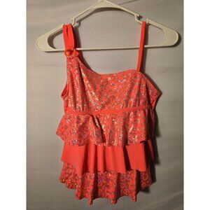 Justice Swim Girls Swimsuit Top Tankini Bright Orange Sparkles Size‎ 14